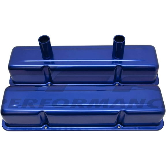 Cobra-Tek- CBK-HZ-8215-PBL - Aluminum Stainless Steel Stamped Tall Valve Covers Chevy Small Block SB 283, 305, 327, 350, 400, 350 Circle Track 283-400 Anodized Blue Chrome.