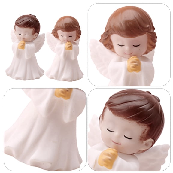 NICEXMAS 4Pcs Tiny Angel Figurine White Rubber Decoration for Home Indoor Outdoor