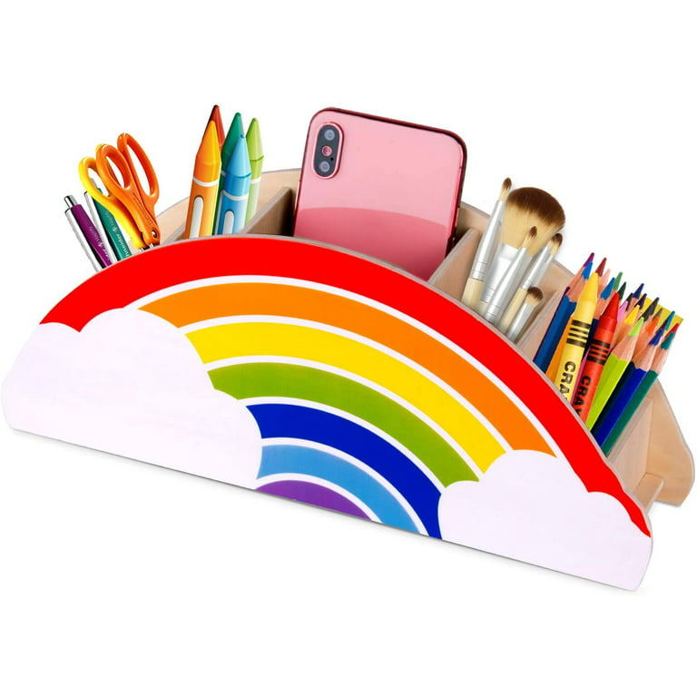 GAMENOTE Wooden Pen Holder & Pencil Holders - Rainbow Supply Caddy Phone  Holder Desk Organizer for Office Supplies Makeup Brush Classroom  Organization for Women & Kids