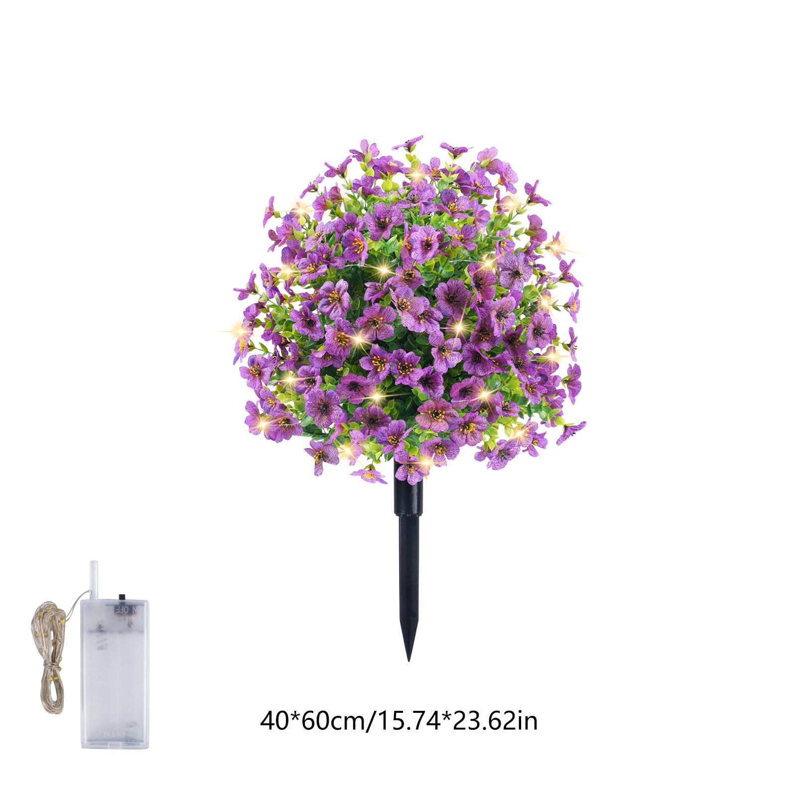 Bcylexb Artificial Flowers Ball for Outdoors, 23.6" Faux Flowers with Stake and LED Light Decorative Fake Flowers for Front Door Yard Garden Entryway Walkway Decor
