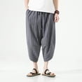 thumbnail image 4 of 2023 Summer Harajuku Casual Men's Pants Calf Length Wide Leg Cotton Striped Harem Baggy Pants Fashion Men's Clothing, 4 of 5