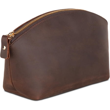 Luxury Genuine Leather Cosmetic Makeup Bag – Stylish Travel Organizer Clutch for Women with Zipper Pouch for Beauty & Toiletry Essentials (Reddish)