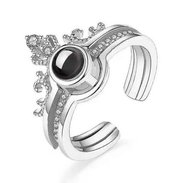 Corona Moda dos en uno 100 idiomas Te amo Anillos de pareja con boca abierta