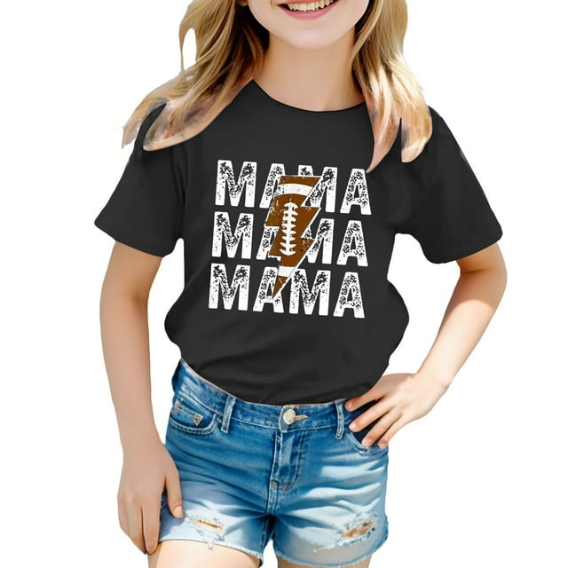 T-Shirts pour Enfants Filles Mode Été Décontracté Imprimé Col Rond Manches Courtes Coupe Ample Chemises Enfants Blouses Tops 8-9 T