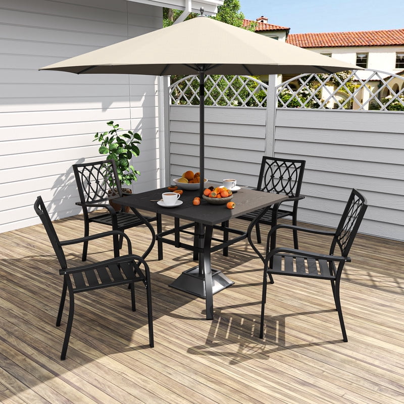 Howcool 1Pcs Outdoor Square Small Dining Table for 4, Iron Patio Bistro Table w/ 2-inch Umbrella Hole