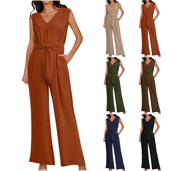 Sentmoon Beach Rompers for Women Cute Overalls for Women Sleeveless V Neck Solid Color Regular Fit Travel Jumpsuits for Women Summer for Beach and Vacation