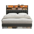 thumbnail image 1 of VASAGLE LED Bed Frame Queen Size, Storage Headboard and Charging Station, Queen Bed Frame with 2 AC Outlets, 1 USB Port, 1 Type-C Port, No Box Spring Needed, Ink Black and Rustic Brown URMB841B01, 1 of 5