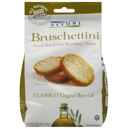 Asturi Bruschettini Classico Virgin Olive Oil Bruschetta Toasts, 4.23 oz, (Pack of