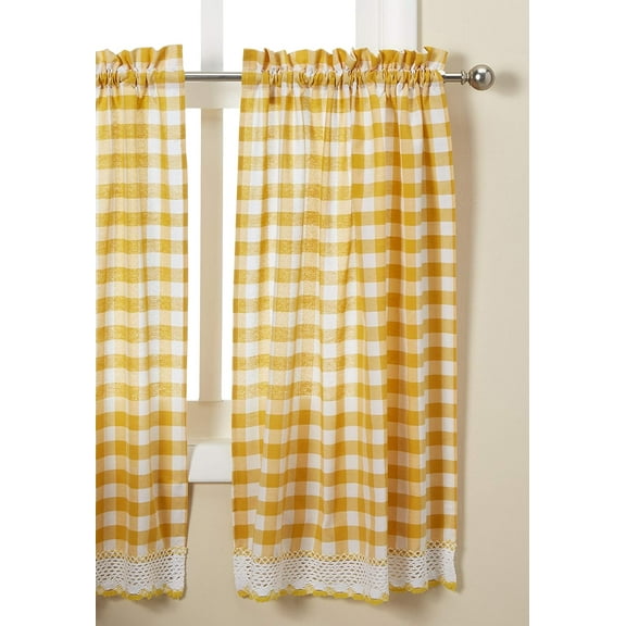 Achim Home Furnishings, Yellow & White Buffalo Check Window Curtain Tier Pair, 58" x 36"
