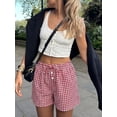 thumbnail image 5 of ANRABESS Boxer Shorts for Women Gingham Plaid Drawstring Lounge Shorts with Pockets, Elastic Waist Summer Pajama Beach Shorts Red White Plaid Small, 5 of 8