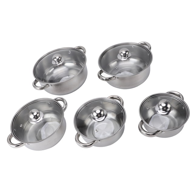 Juego De Utensilios De Cocina De Acero Inoxidable, Juego De Ollas De Acero Inoxidable, Apto Para Lavavajillas, 5 Piezas Multiusos Con Tapas Para Cocina