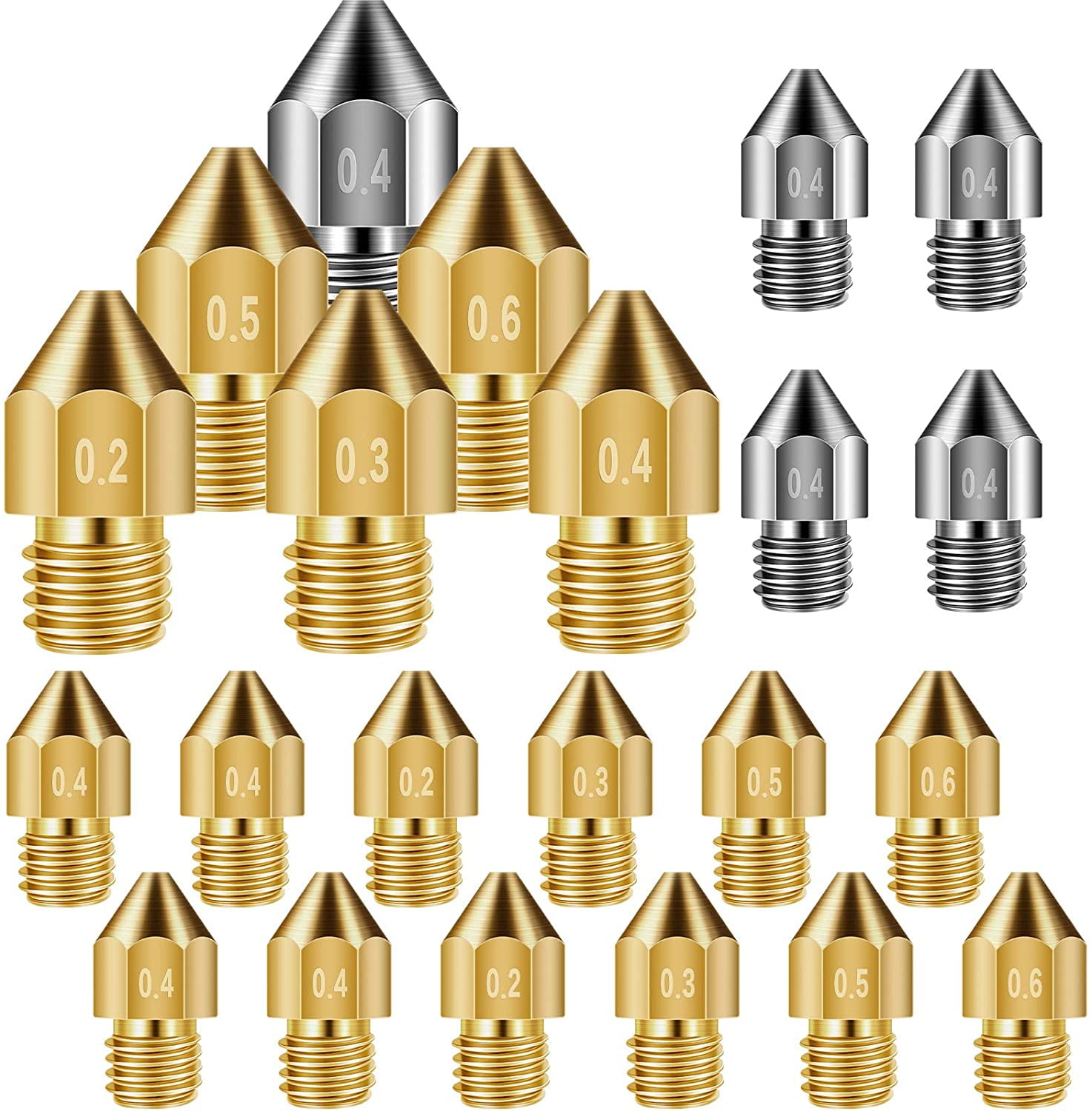 0.5mm 0.3mm 0.2mm 3D Printer Nozzles Brass MK8 Nozzle 0.4mm Extruder Print Head for 1.75mm Printer Makerbot Creality CR-10 16 Pieces