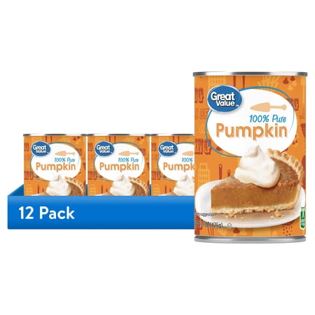(12 pack) Great Value 100% Pure Pumpkin, 15 oz