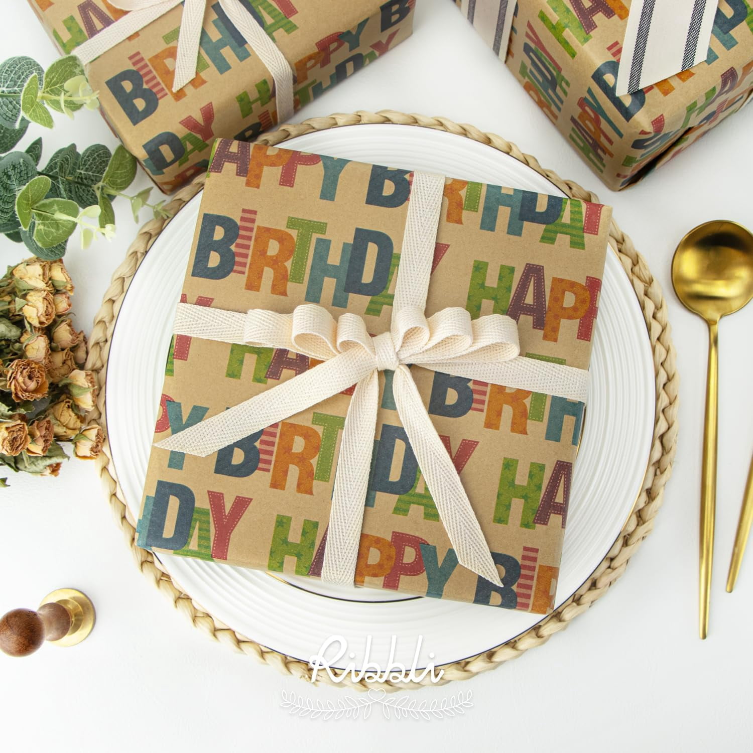 Birthday Kraft Wrapping Paper Vintage Style Paper Perfect for Kids Boys Girls Brown Kraft Paper with Colorful Pattern- 17Inch x 394Inch(33Feet)