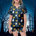 thumbnail image 2 of CONZONE Halloween Girls Pajamas Set Toddler Girls Printed Short Sleeve Button Down Tops and Shorts Hallowmas Sleepwear Soft 2 Piece Pjs Set for Girls Size 3-4 Years, 2 of 5