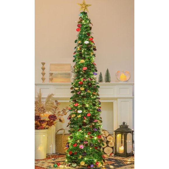 Árbol de Navidad SINTENILL desplegable de 6 pies con 100 luces LED de color verde