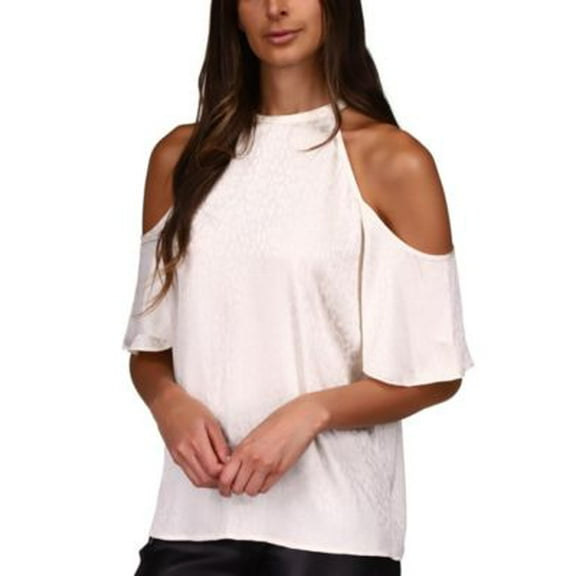 MSRP $88 Michael Kors Cold-Shoulder Cheetah-Print Top Ivory Size XS