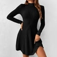 thumbnail image 4 of Women's Sweater Dress 2025 Fall Lightweight Long Sleeve Mock Neck A Line Fit and Flare  Knit Short Dresses, 4 of 6