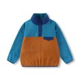 thumbnail image 2 of Kids Fleece Sweatshirt Soft Warm Color Block Half-Button Top Stand Collar for Boys&Girls Cozy Winter Layering Piece,Sky Blue,100, 2 of 8