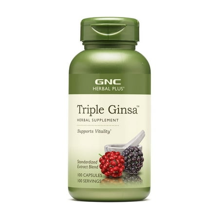 GNC Herbal Plus Triple Ginsa Supplement, Supports Vitality, 100 Capsules, 100 Servings