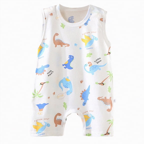 Splozh Baby Jumpsuit Cotton Baby Boy Rompers Sleeveless Toddler Romper Breathable Spring/Summer Clothes 18-24 Months,Sky Blue