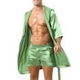 thumbnail image 2 of KDJ Men Pajama Satin Robe Hooded Bathrobe Sleepwear Long Sleeve Hoodie Sleep Robes Nightgown Nightwear (Green M), 2 of 9