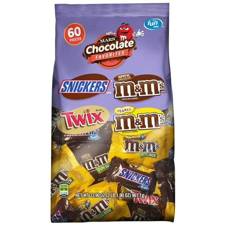 MARS Chocolate Favorites Fun Size Candy Bars Halloween M'S, SNICKERS & TWIX Variety Mix 33.9-Ounce 60-Piece Bag