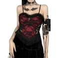 thumbnail image 4 of Women Gothic Style Camisole, Red Black Sweetheart Neckline Lace Hem Spaghetti Strap Tank Tops, 4 of 9
