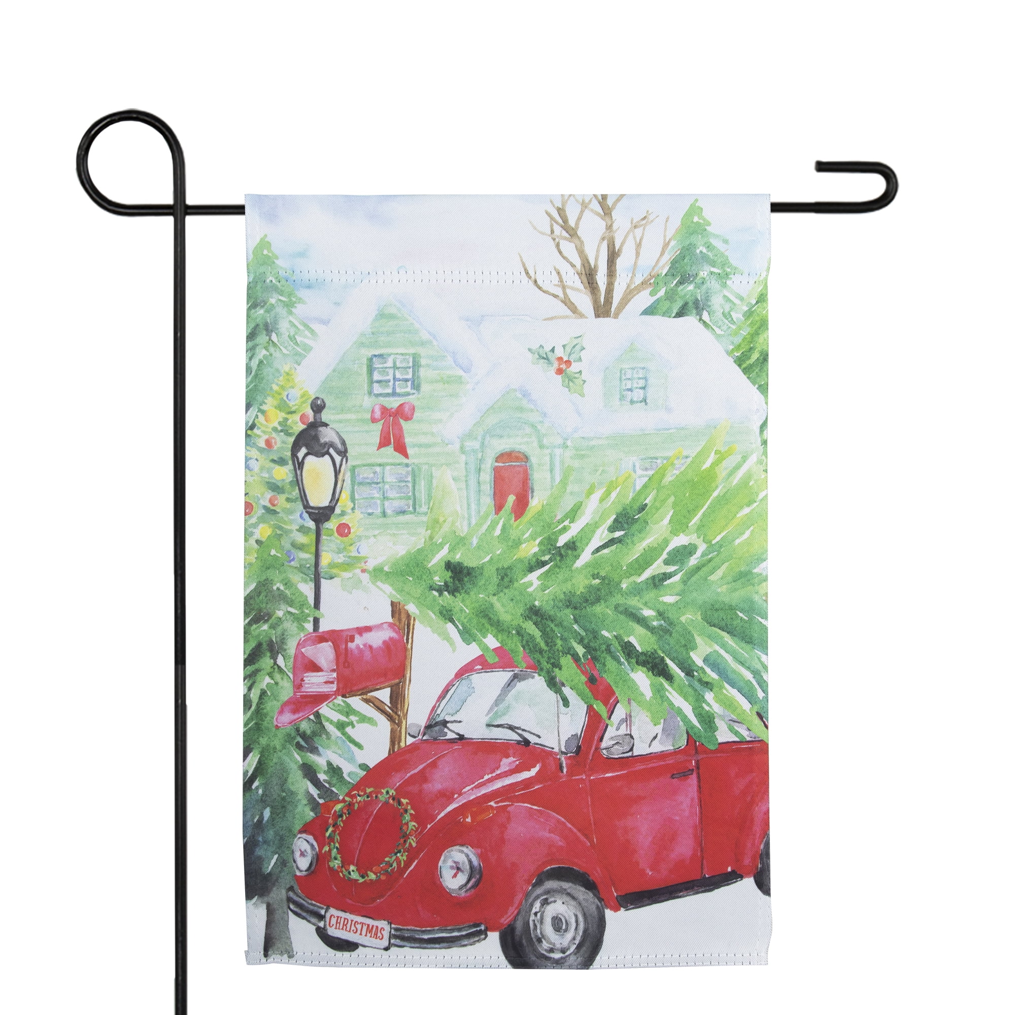 Red Car and Christmas Tree Outdoor Garden Flag 12.5" x 18"
