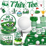 132pcs Golf 30th Birthday Decorations for Him, Golf Theme 30th Birthday Party Decorations Include Thir-Tee Plates and Napkins Set, Banner, Hanging Swirls, Tablecloth, Cake Topper