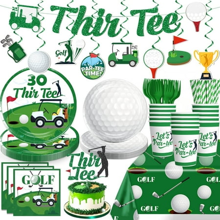 132pcs Golf 30th Birthday Decorations for Him, Golf Theme 30th Birthday Party Decorations Include Thir-Tee Plates and Napkins Set, Banner, Hanging Swirls, Tablecloth, Cake Topper