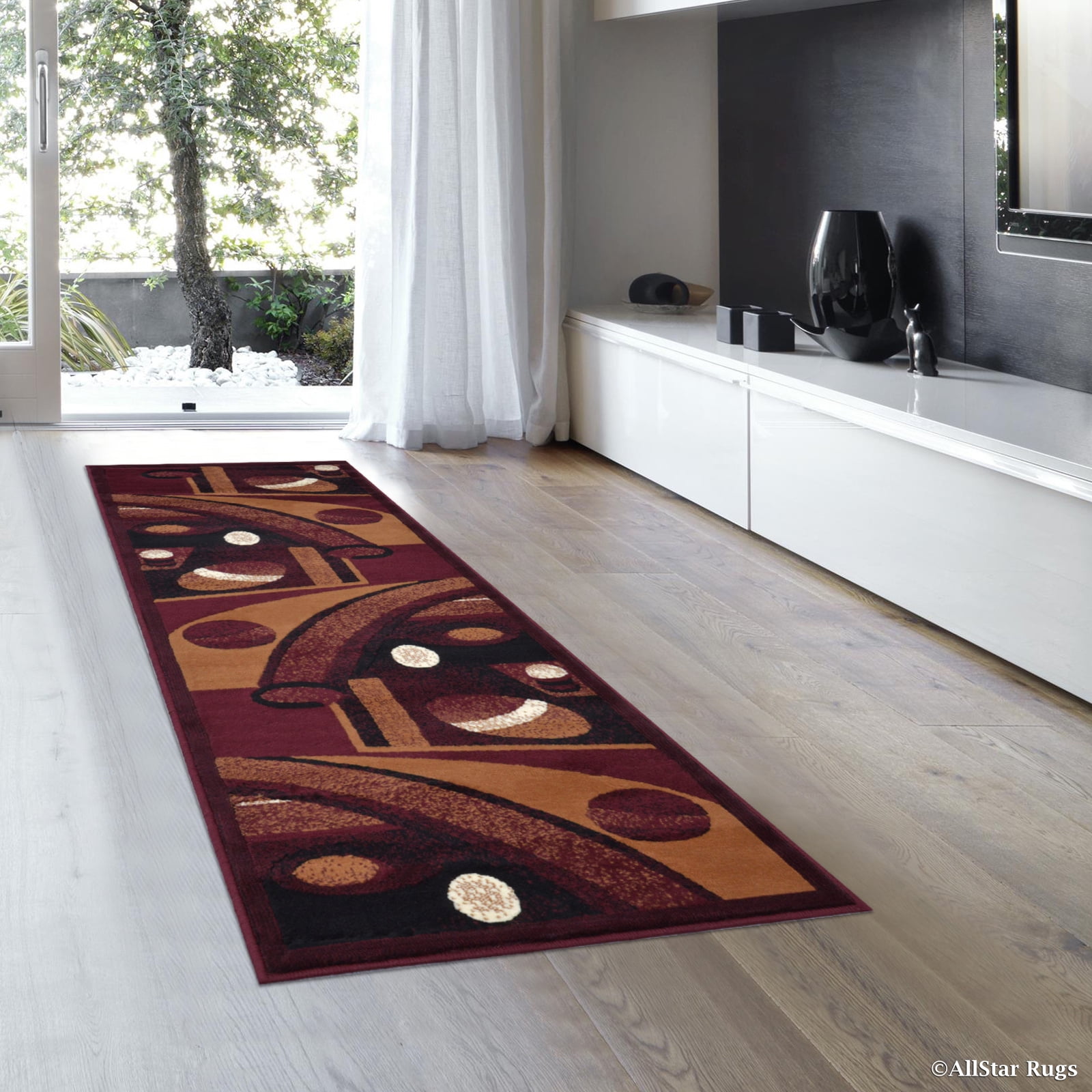 Allstar Burgundy Abstract Modern Area Carpet Rug Runner (2' 0" x 7' 2