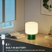 FANHAO Touch Bedside Table Lamp with Glass, 4000mAH, 3-Way Dimmable, Mushroom Lamp for Bedroom