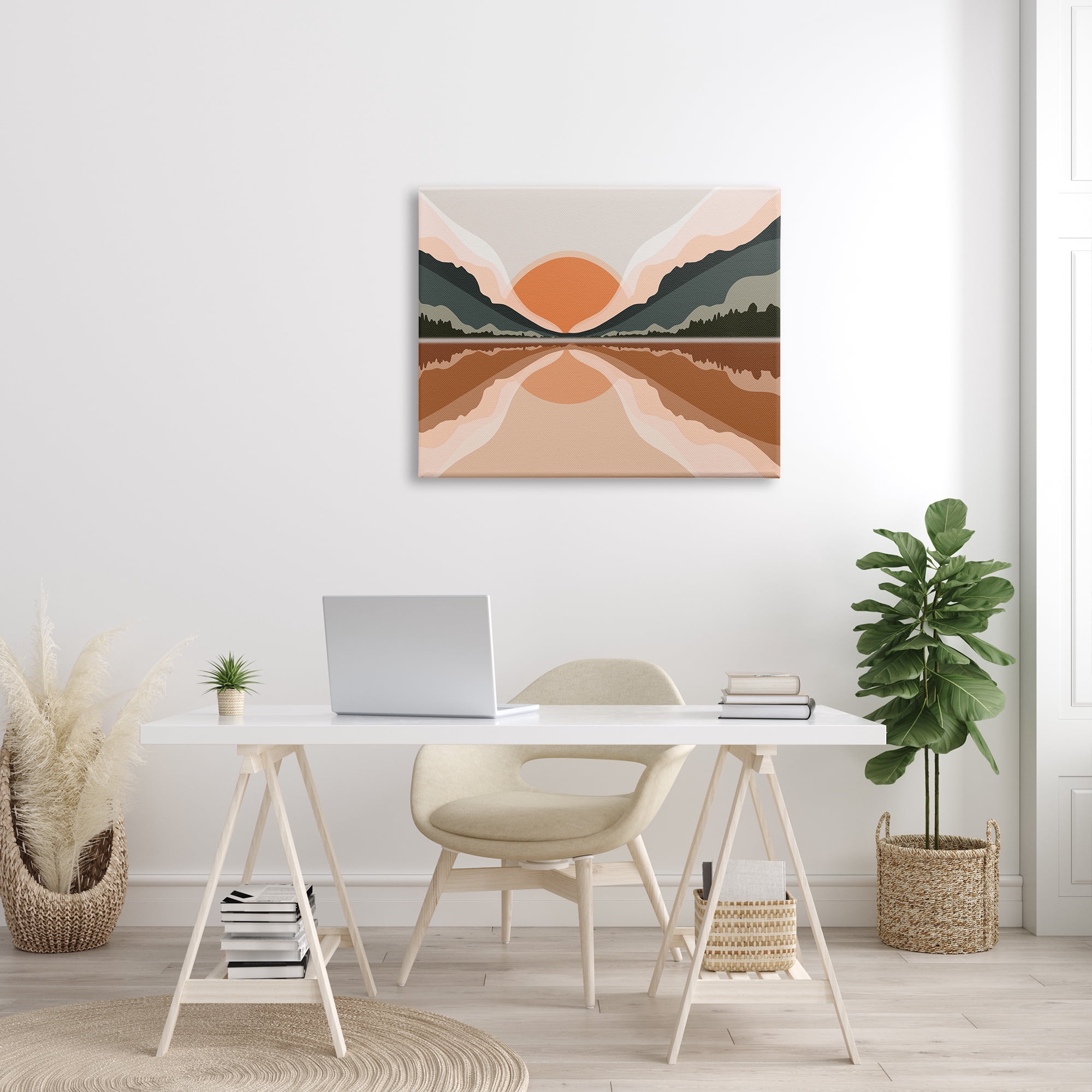 Stupell Industries Misty Sunrise Geometric Green Mountain Lake Reflection, 30 x 40, Designed by Ros Ruseva