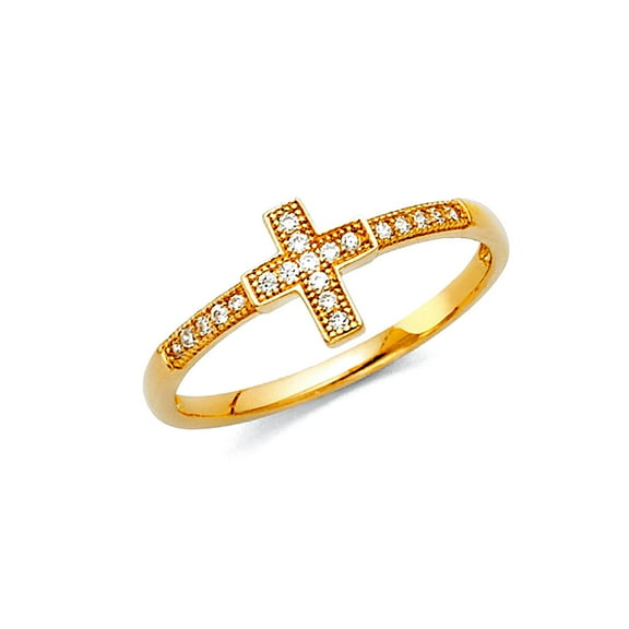 14k Gold Religious Faith Cross Cubic Zirconia Ring Size 7 Ring for Women - 1.2 Grams