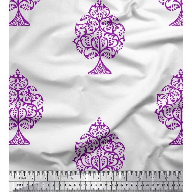 Soimoi Rayon Crepe Fabric Tree Block Printed Fabric 1 Yard 46 Inch Wide