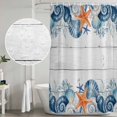 thumbnail image 5 of Small Stall Shower Curtain 36x78 Inch Narrow Half Size Summer Coastal Bath Curtains Bathroom Decor, Sea Ocean Starfish Shells Coral Conch Wood Gray Waterproof Shower Curtain Set with Hooks 36 Inch, 5 of 7