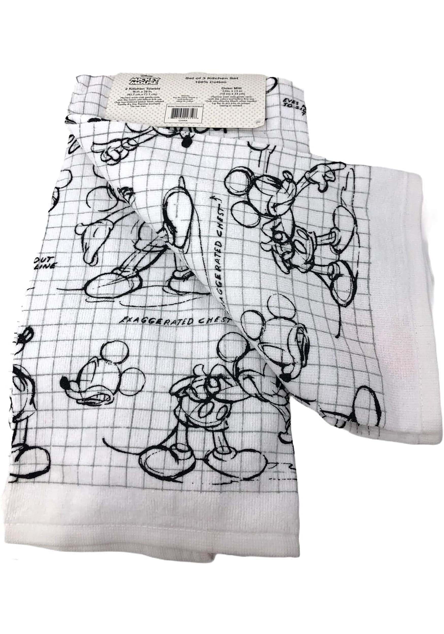 NEW Disney Mickey Mouse Retro Sketchbook Style 2pc Kitchen Dish Towel Set