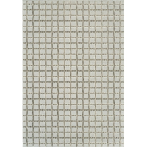 8' X 10' Cream and Beige Geometric Distressed Indoor Outdoor Area Rug
