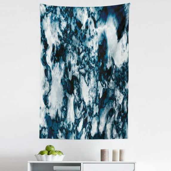 Marble Print Tapestry, Unusual Gemstone Onyx Rock Nature Pattern Vintage Paintbrush Effects, Fabric Wall Hanging Decor for Bedroom Living Room Dorm, 5 Sizes, Slate Blue Pearl, by Ambesonne