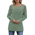thumbnail image 3 of Long Sleeve Women's Tops Spring Summer Outfits Dressy Casual Blouses Lace Trendy Waffle Knit Shirts Green XL, 3 of 8