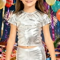 thumbnail image 2 of Ulitacool Girls Tee Short Sleeve Blouse O Neck Sequins Daily Shirt Classic Tops Silver 5-6 Years, 2 of 4