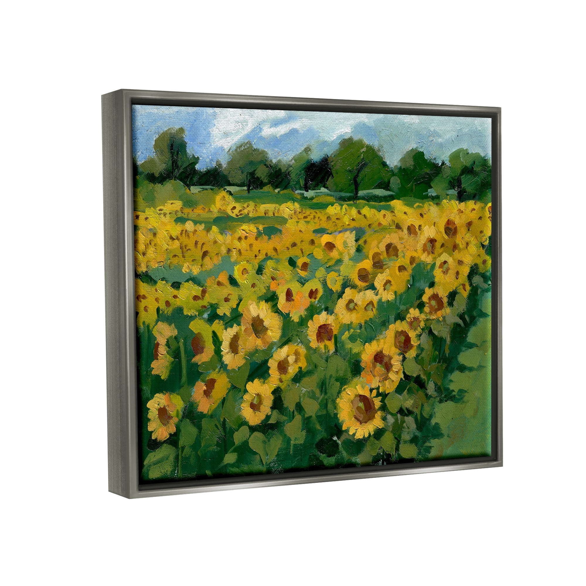 Stupell Industries Sunflower Farm Painting Botanical & Floral Painting Gray Floater Framed Canvas Art Print Wall Art, 31 x 25