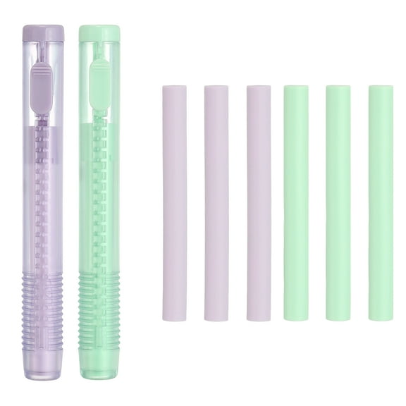 8 Pack Erasers, Sliding Retractable Eraser Push Pull Cute Pencil Erasers Soft Large Easy to Clean with Plastic Sleeve for Sketching Drawing Artists Teacher Pencils,Purple Green TPE