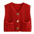 thumbnail image 2 of Women'S Sleeveless Cropped Knit Cardigan 2025 Casual Button Down Crochet Sweater Vest Tops with Pockets Big Red L, 2 of 9
