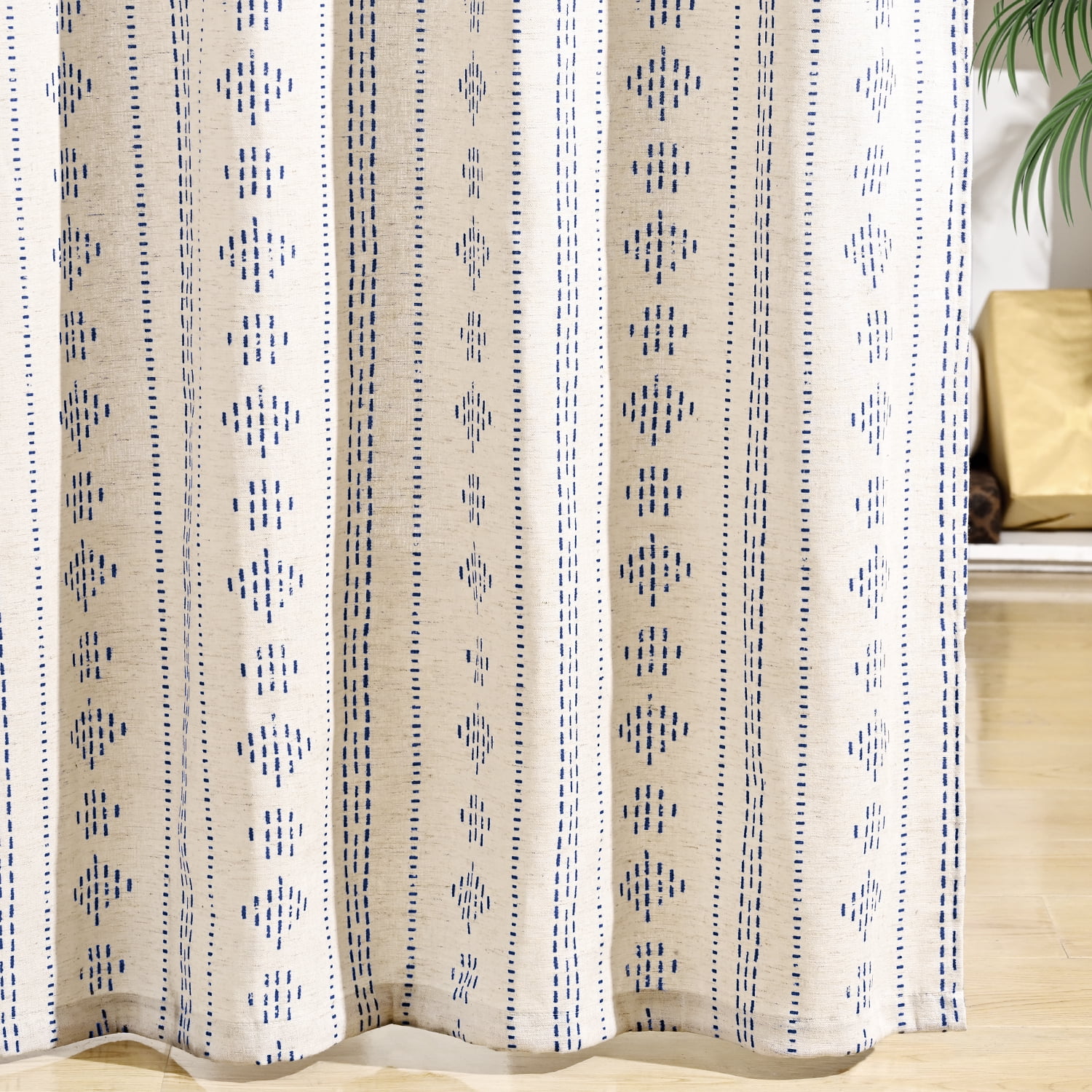 Alishomtll Boho Farmhouse Curtains Linen Light Filtering Blue Geometric Striped Window Drapes ,52"x84", 2 Panels