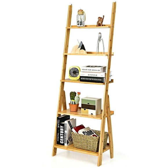 Costway 5-Tier Bamboo Ladder Shelf Bookshelf Display Storage Rack Flower Stand Natural