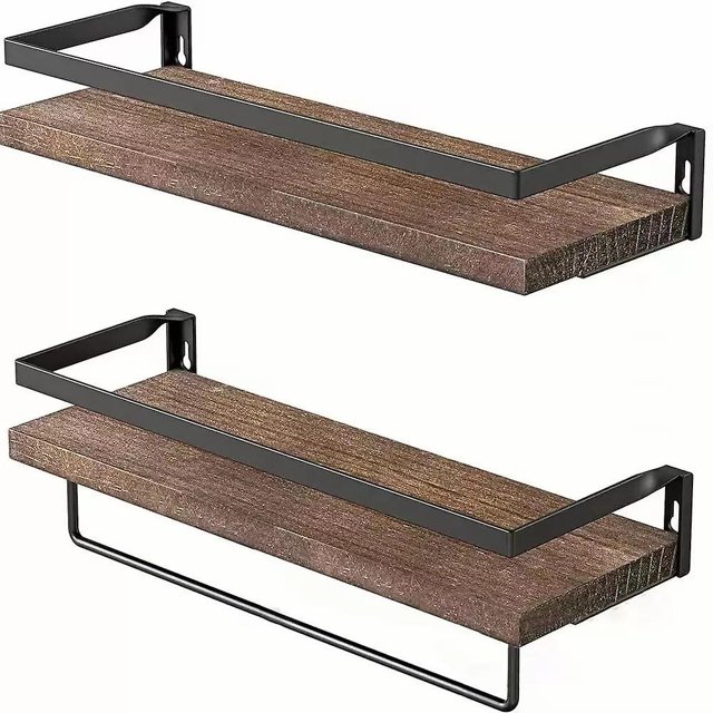 CHAO Walnut40*15cm Estante De Almacenamiento para Cocina Y Baño, Estante De Pared De Madera Maciza, Hierro Forjado, Estante Incorporado De Madera para Baño