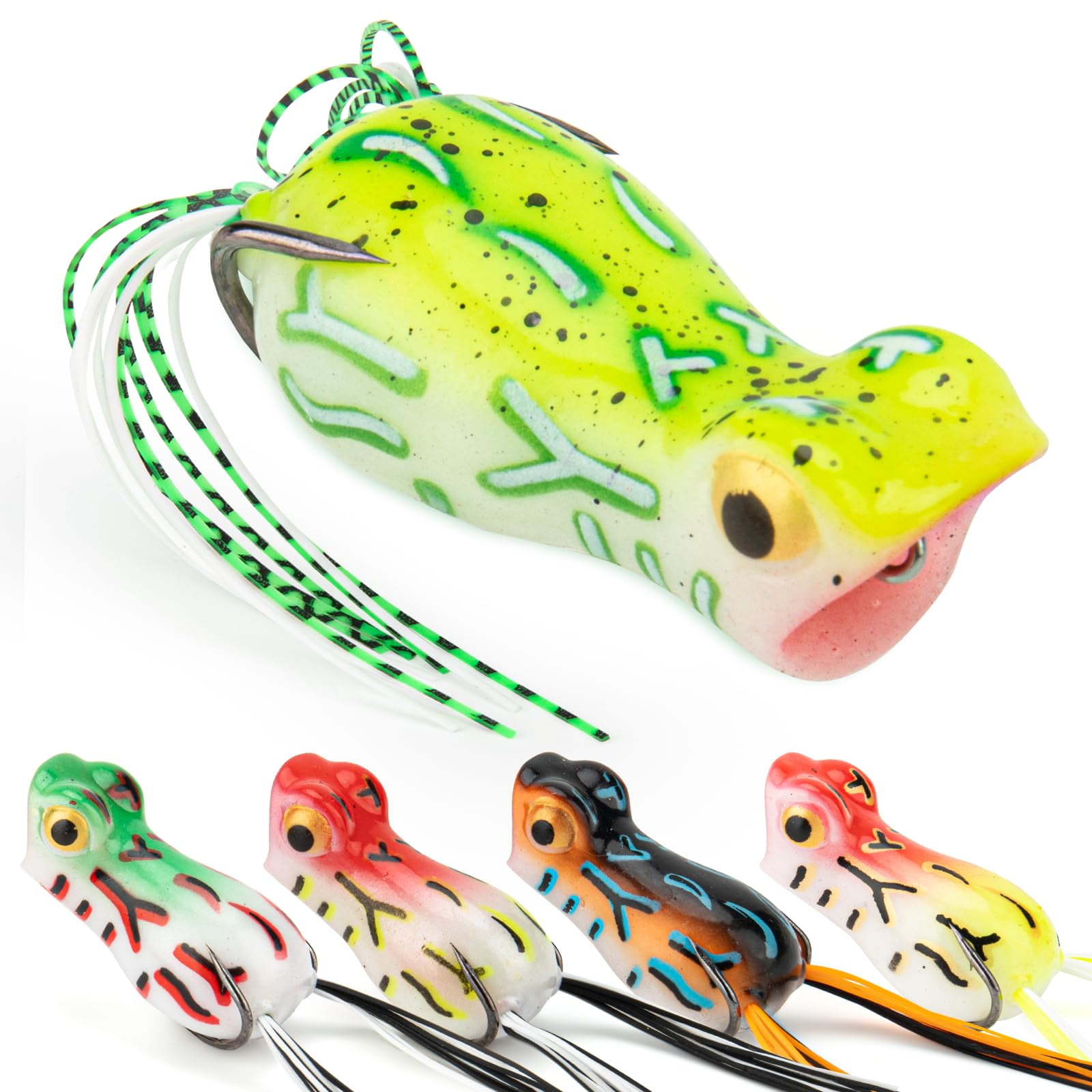 5pcs Topwater Frog Lure Set with Weedless Hooks Soft Fishing Baits for Bass Fishing