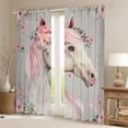 thumbnail image 2 of Erosebridal Chic White Horse Black Out Curtains for Kids Girls, Pink Floral Flower Curtains Pack of 2 (42x63 Each), 2 of 6